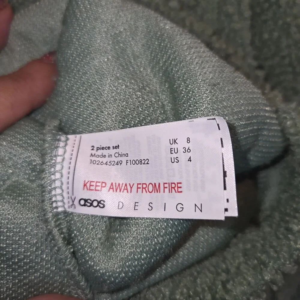 ASOS DESIGN Women's Sage Green Borg Fleece 2-Piece Lounge Set NWOT (US 4)